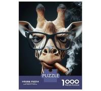 Puzzle 1000 Pièces Cool Giraffe with Cigar Puzzles pour Adolescents Course De Vitesse Manuelle Activités Amusantes À La Maison Jeu Stimulant Et Jeu en Famille 52x38cm/1000pcs