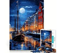 Puzzle 1000 pièces Copenhague Nuit Pixel Art Précis Jeu de Construction Amusant et Stimulant pour l'esprit,pour Un Moment de détente et de Paix,Une œuvre d'art de Noël (38x26cm)