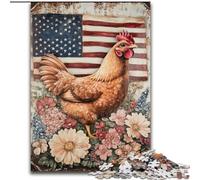 Puzzle 1000 pièces Coq Drapeau Américain pour Adultes et Adolescents, Cadeau d'anniversaire pour Tuer Le Temps, décoration Murale pour Les 14 Ans et Plus (26x38cm)