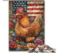 Puzzle 1000 pièces Coq Drapeau Américain pour Adultes et Adolescents, Difficile à réaliser, mais Amusant et Humoristique, Cadeau d'anniversaire, Cadeaux, Décoration Murale 26x38cm