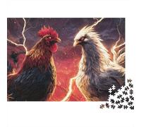 Puzzle 1000 pièces Coq et Deux Poules avec éclairs flamboyants - Jeu éducatif pour Adultes (à partir de 12 Ans) - Décoration intérieure - Anniversaire - 52 x 38 cm - 1000 pièces