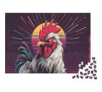 Puzzle 1000 pièces Coq rétro avec Rayons de Soleil couchant - Jeu éducatif pour Adultes - Belle décoration - Difficulté stimulante - Cadeau d'anniversaire - 52 x 38 cm / 1000 pièces