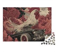 Puzzle 1000 pièces Coq sur Camion Vintage - Jeu éducatif pour Adultes - Décoration élégante - Niveau de difficulté élevé - Idéal pour Un Anniversaire (Homme ou Femme) - 52 x 38 cm - 1000 pièces