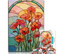 Puzzle 1000 pièces Coquelicots en vitrail pour Adultes Jeu Familial Anti-Stress défi Difficile Superbes Cadeaux et Jouets (26x38cm)