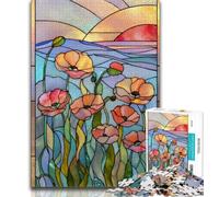 Puzzle 1000 pièces Coquelicots en vitrail Puzzle 1000 pièces pour Adolescents Jouets éducatifs et éducatifs décoration d'intérieur Unique et Cadeaux (50x75cm)