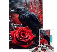 Puzzle 1000 pièces Corbeau et Rose dans Un Univers Fantastique Sombre Défi cérébral et intellectuel Jeu addictif et Impossible Anti-Stress Idée Cadeau (Dimensions 38x52cm)