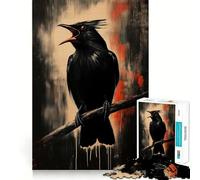 Puzzle 1000 pièces Corbeau Noir aux Yeux Rouges,découpe précise,défi Intelligent et Amusant,Divertissement et décoration de Noël (50x75cm)