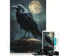 Puzzle 1000 pièces Corbeau Noir Pleine Lune Jeu de découpe précise,Jeu de logique et de détente,décoration de Noël (38x52cm)