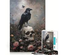 Puzzle 1000 pièces Corbeau Noir sur crâne,articulations Fines,Jeu Amusant et Stimulant pour Le Cerveau,Moment de détente,Cadeau de Noël (38x52cm)