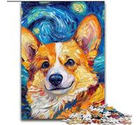 Puzzle 1000 pièces Corgi Ciel Nocturne en Bois, Activité Amusante à Faire à la Maison 50x75cm Décoration DIY Cadeaux de Vacances Stimulants pour Le Cerveau