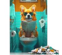 Puzzle 1000 pièces Corgi lisant sur Les Toilettes pour Adultes, Jeu éducatif en Papier pour Adolescents Adultes (1000 pièces, 38 x 26 cm)