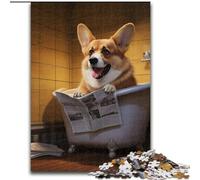 Puzzle 1000 pièces Corgi lisant Un Journal Puzzle 1000 pièces pour Adultes Cadeau de Noël Halloween Fête des Mères Nouvel an Pâques (Taille 26x38cm)
