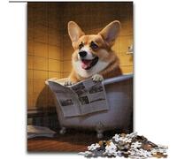 Puzzle 1000 pièces Corgi lisant Un Journal Puzzle en Bois Taille 50x75cm pour la Famille et Les Amis, Convient aux 14 Ans et Plus