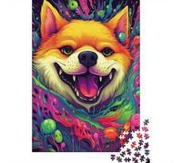Puzzle 1000 pièces Corgi psychédélique pour Adultes, Puzzles en Bois, Cadeaux pour Adultes, 1000 pièces (75 x 50 cm)