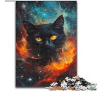 Puzzle 1000 pièces Cosmic Flame Black Cat pour Adultes, Jeu Stimulant, idéal comme Cadeau pour Toute la Famille (50x75cm)