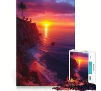 Puzzle 1000 pièces Côte au Coucher du Soleil pour Adultes renforcez Vos capacités de mémorisation, apaisez-Vous et amusez-Vous Qualité supérieure, Joli Cadeau 38x26cm