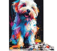 Puzzle 1000 pièces Coton De Tuléar Dog Art Puzzle Puzzle en Bois pour Adultes Jeux de Famille Taille 75x50cm