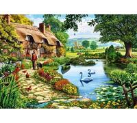 Bluebird Puzzle - Cottage by The Lake, Puzzle 1000 Pièces - Un Lac des Cygnes dans la Campagne d'Autrefois - Puzzle Adulte, Fabriqué en France