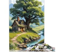 Puzzle 1000 pièces : Cottage idyllique au Bord d'un ruisseau pour Adultes. Puzzles Difficiles pour Adultes. Puzzles d'activités familiales. 38 x 26 cm/1000 pièces.