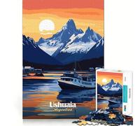 Puzzle 1000 pièces Coucher de Soleil à Ushuaia,Argentine Jeu de Concentration mentale sans Espace Conception ajustée Défi cérébral interactif pour la Maison (38x52cm)