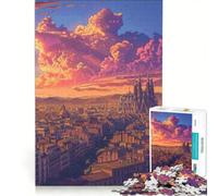 Puzzle 1000 pièces Coucher de Soleil Barcelone Catalogne Jeu Pratique Difficile Cadeau Unique pour Anniversaire et Noël 50x75cm