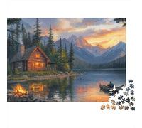 Puzzle 1000 pièces « Coucher de Soleil dans Un Chalet de Montagne » (38 x 26 cm) - Jeu éducatif pour Adultes - Décoration élégante - Défi Stimulant - Anniversaire - Cadeau
