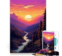 Puzzle 1000 pièces Coucher de Soleil en forêt Pixel Art,Assemblage Parfait,Jeu de réflexion Artistique,Moment de détente,Cadeau Artistique de Noël (50x75cm)