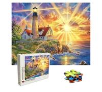 Puzzle 1000 Pièces Coucher de Soleil, Puzzle Adulte Bois, Impossible Classique Jigsaw Puzzles Phare, Jeu D'adresse pour Toute la Famille, Puzzles Coloré Jeu Ponte, Decoration Cadeau 75 X 50 cm 8p-472