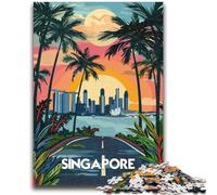 Puzzle 1000 pièces Coucher de Soleil sur la Ligne d'horizon de Singapour pour Adultes et Adolescents, Jouet éducatif et décompressant, Cadeau du Père Noël Secret (38x26cm)