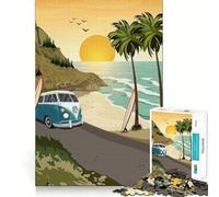 Puzzle 1000 pièces Coucher de Soleil sur la Plage en Combi VW pour Adolescents,50x75cm,pour améliorer l'esprit,Jouer,pièces de Taille Uniforme et précises,activité Amusante en Famille Le Soir