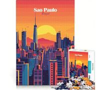 Puzzle 1000 pièces Coucher de Soleil sur la Skyline de Sao Paulo Jeu éducatif Anti-Stress Cadeau Original pour Un Anniversaire ou Noël 50x75cm
