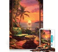 Puzzle 1000 pièces Coucher de Soleil sur l'océan Cadeau pour Adultes Jeu de réflexion Loisirs et Divertissement Qualité supérieure Joli présent (50x75cm)