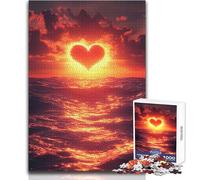 Puzzle 1000 pièces Coucher de Soleil sur l'océan en Forme de cœur - Jeu d'apprentissage pour développer sa motricité Fine pour des Moments de Bonheur - Dimensions:38x52cm