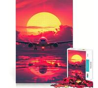 Puzzle 1000 pièces Coucher de Soleil sur Un Avion pour Adultes stimule la mémoire, soulage l’anxiété, Bords précis, Surprise de Noël (38x52cm)
