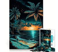 Puzzle 1000 pièces Coucher de Soleil Tropical Plage Crayon à gratter Qualité supérieure Jeu de découpe et d'exercice Mental Jouet de Paix et de Divertissement Cadeau d'anniversaire Amusant (50x75cm)