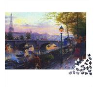 Puzzle 1000 pièces Coucher Seine - Rue Parisienne avec Tour Eiffel au Loin, Premium Haute qualité, Robuste, Vibrant, Difficile, Relaxant, Cadeau Familial 38x26cm/1000pcs