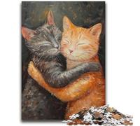 Puzzle 1000 pièces Couple Chat pour Adolescents, Assemblage de Motifs, activités Amusantes à la Maison, Cadeau d'anniversaire, Cadeau de Voyage (38x52cm)