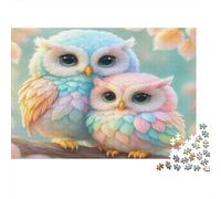 Puzzle 1000 pièces Couple de Chouettes Mignonnes Mignonne Chouette pastelliste Pièces assemblables durables Carton Papier pour Femmes & Hommes Cadeau pour Adultes 52x38cm/1000 pièces