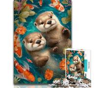 Puzzle 1000 pièces Couple de loutres pour Adolescents, Jouet éducatif et décompressant, Cadeau du Père Noël Secret (38x26cm)