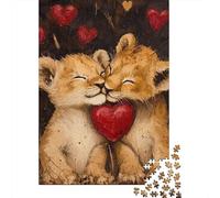 Puzzle 1000 pièces Couples de bébés Lions Saint-Valentin Art Puzzle Adultes Difficulté Puzzles Jouets éducatifs Jeux Décoration familiale (38x26cm)