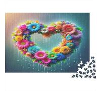 Puzzle 1000 pièces Couronne de Cœurs Floraux Amour par Temps Pluvieux Passionnés de Puzzles Adultes Enfants Activité Famille 38x26cm