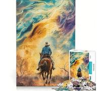 Puzzle 1000 pièces Cowboy chevauchant vers l'inconnu, Jeu Pratique, Difficile, Cadeau Unique pour Un Anniversaire ou Noël 38x52cm