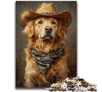 Puzzle 1000 pièces Cowboy Golden Retriever pour Adultes, Difficile à réaliser, mais Amusant et Humoristique, Cadeau d'anniversaire, décoration Murale (50x75cm)