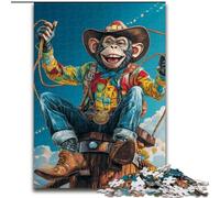 Puzzle 1000 pièces Cowboy Monkey pour Adolescents, Cadeau d'anniversaire, décoration Murale pour Les 14 Ans et Plus (50x75cm)