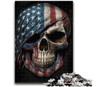 Puzzle 1000 pièces Crâne avec Drapeau américain Jeu éducatif Défi Jouet Décoration Murale Cadeaux d'anniversaire et de Noël Uniques 26x38cm