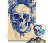 Puzzle 1000 pièces Crâne Bleu et fumée Découpe Impeccable Jeu de réflexion Amusant et Stimulant,Divertissement idéal pour Les Moments de détente,Cadeau Artistique de Noël (38x52cm)