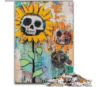 Puzzle 1000 pièces Crâne de Tournesol de Style Basquiat pour Adultes et Adolescents, idéal pour Les soirées Jeux, Jouet coloré pour la Maison (26x38cm)