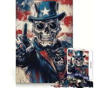 Puzzle 1000 pièces Crâne d'Oncle Sam pour Adultes Stimule la mémoire Temps Bien dépensé Qualité supérieure Cadeau de Noël (38x52cm)