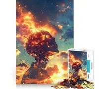 Puzzle 1000 pièces Crâne en feu Coucher de Soleil Découpe Impeccable Jeu de logique Amusant et Gratuit Activité d'anniversaire (38x52cm)