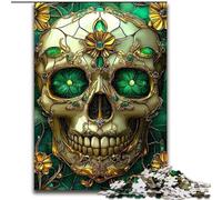 Puzzle 1000 pièces Crâne en vitrail pour Adultes, Jouets éducatifs et Jeux en Famille avec Affiche et fiche de Questions (26x38cm)